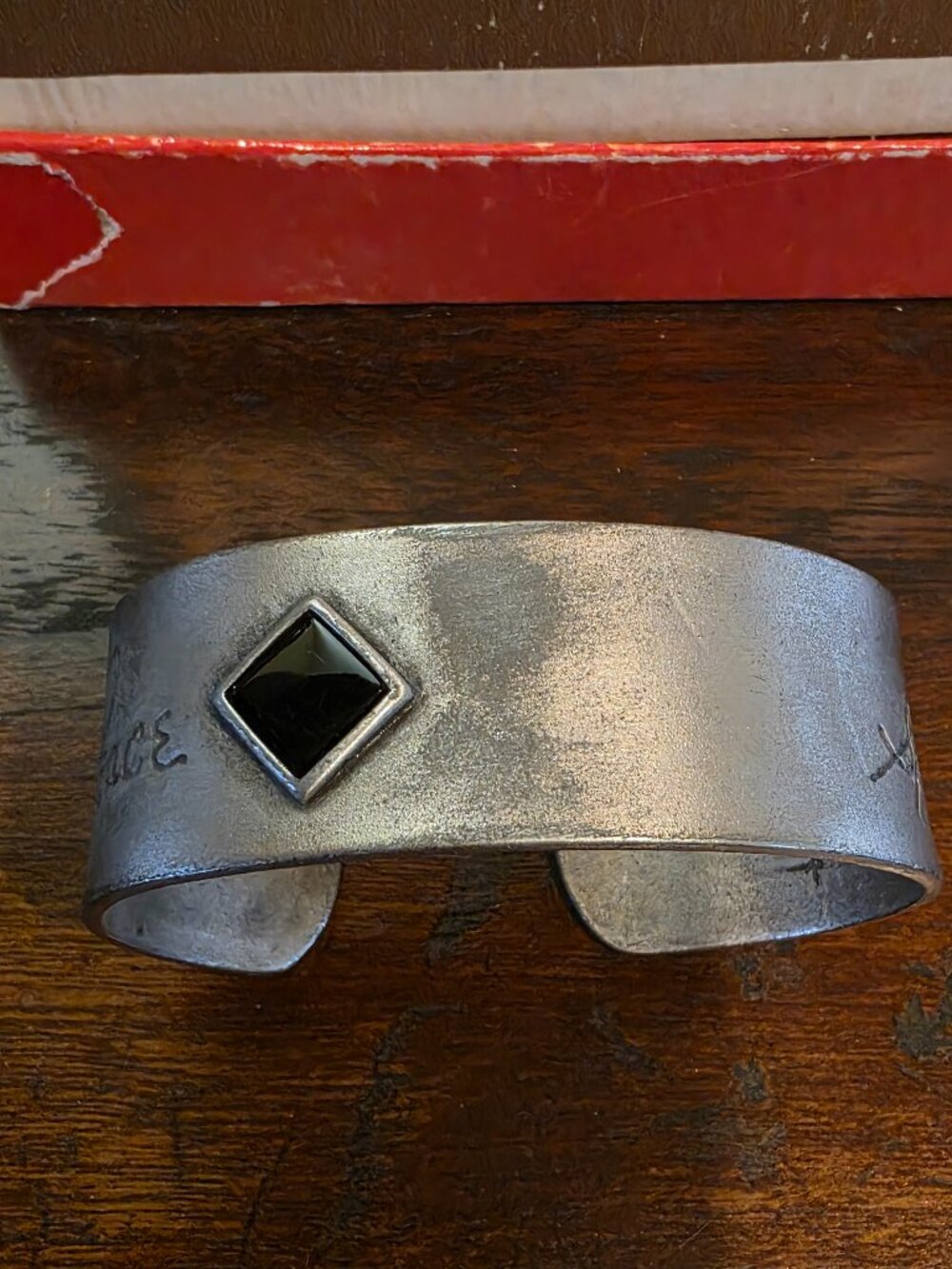 Promotional 1998 Chico's Best Customer Metal Cuff Bracelet Asian Kanji Peace